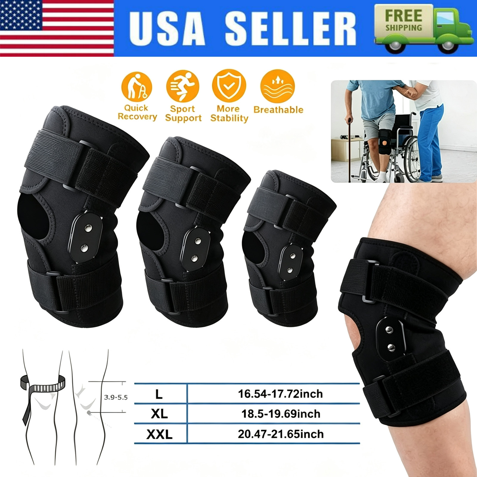 Knee Brace Compression Sleeve Hinged Joint Support Open Patella Stabilizer Wrap Knee Brace Compression Sleeve Hinged Joint Support Open Patella Stabilizer Wrap