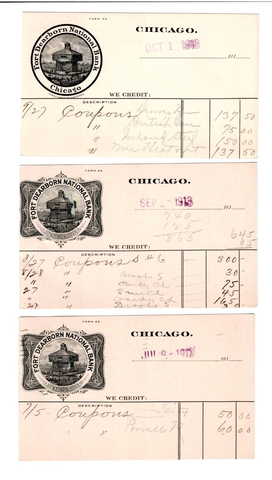 1913 Postcard FORT DEARBORN NATL BANK Postcards Two Varieties Whitewater, WI