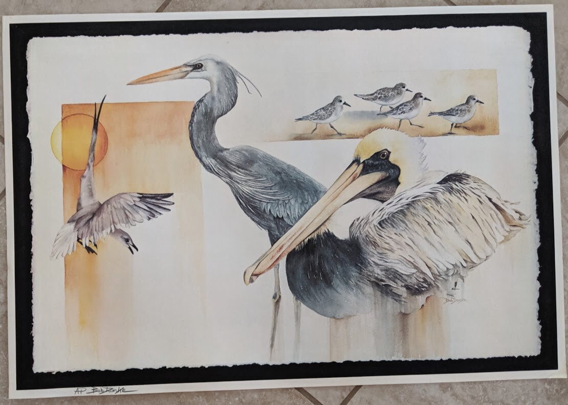 Bob Domke Blue Heron Sanderlings Pel Art Print Poster Beach Ocean Wildlife Bird Bob Domke Blue Heron Sanderlings Pel Art Print Poster Beach Ocean Wildlife Bird
