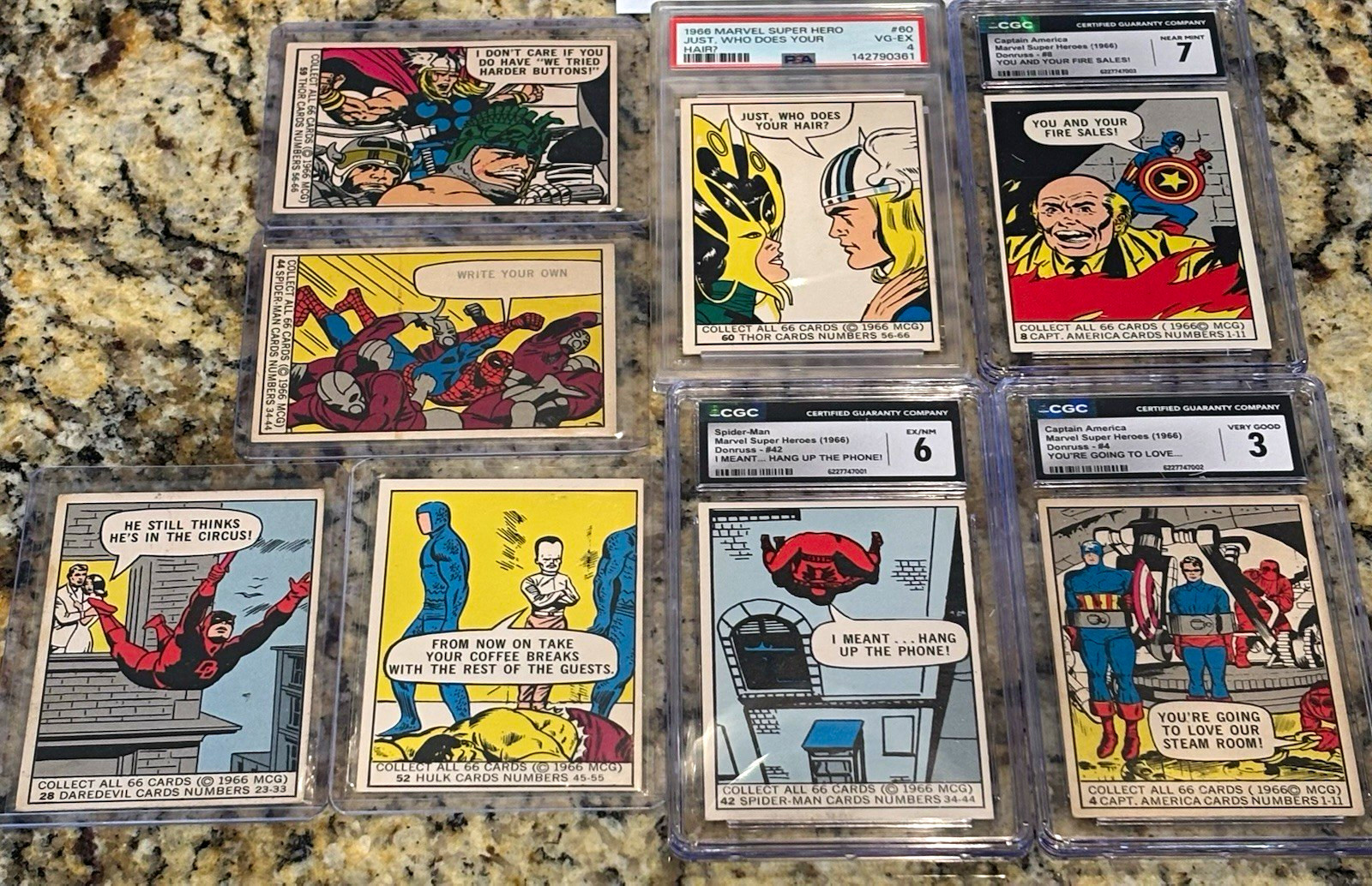 1966 Donruss Marvel Super Heroes Non-Sport Card Lot 7 Spider-Man, Thor Hulk, DD 1966 Donruss Marvel Super Heroes Non-Sport Card Lot 7 Spider-Man, Thor Hulk, DD