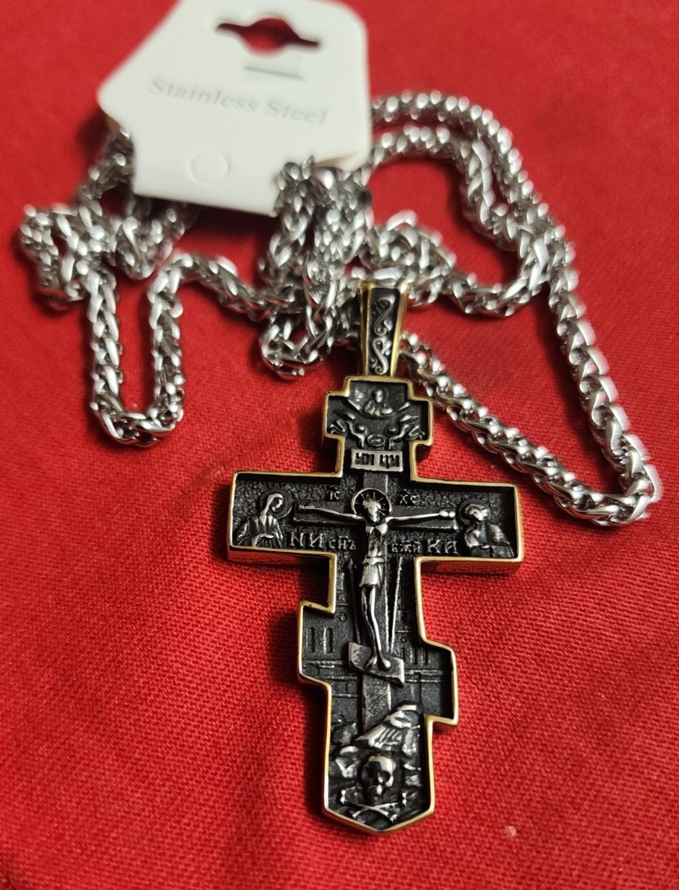 Russian Orthodox Crucifix Cross Pendant Necklace Stainless Steel Men Gift Russian Orthodox Crucifix Cross Pendant Necklace Stainless Steel Men Gift