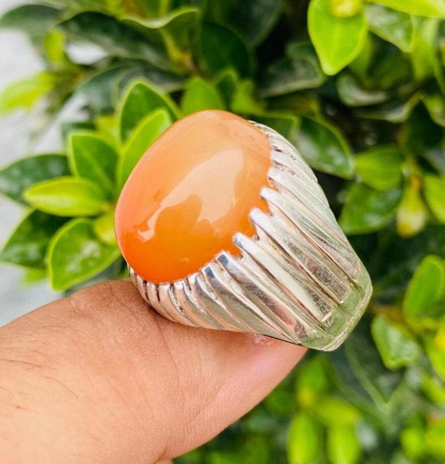 Brown Agate Ring, Kohan Oval Haqeeq Stone, Carnelian Agate, Big Ring, Men Agate