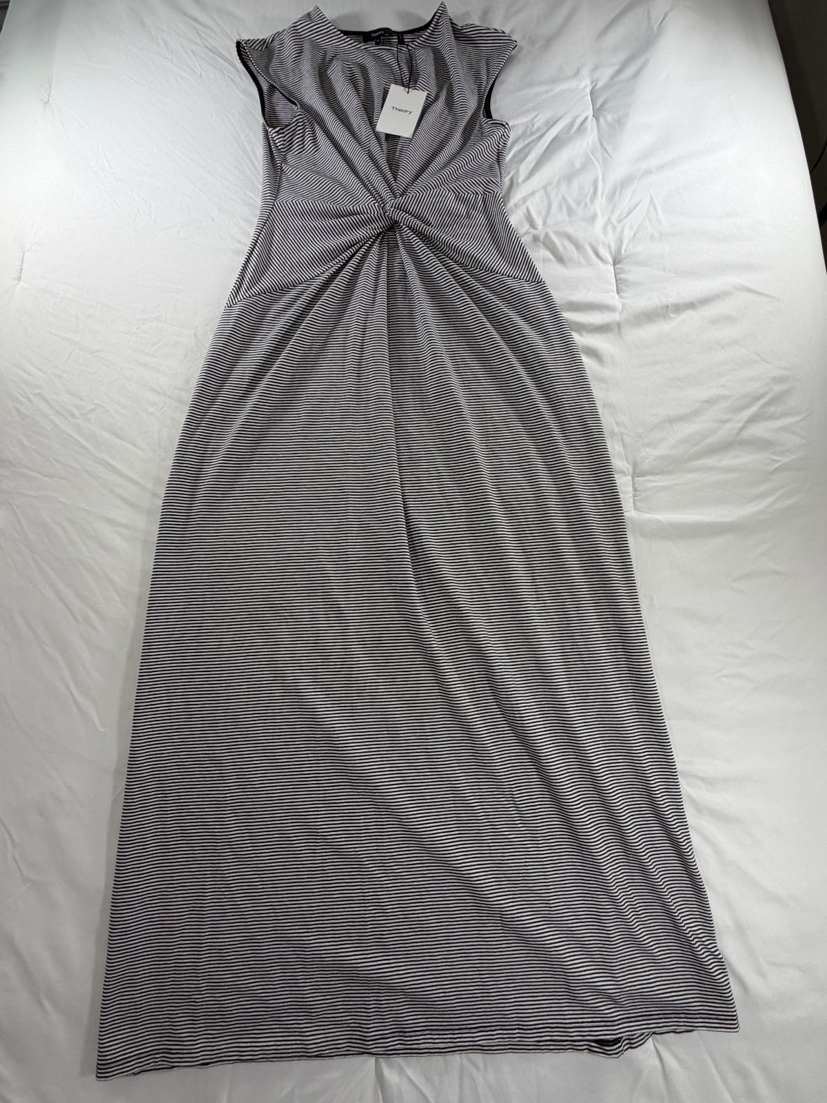 Theory Black and White Striped Knot Front Dress Theory Black and White Striped Knot Front Dress