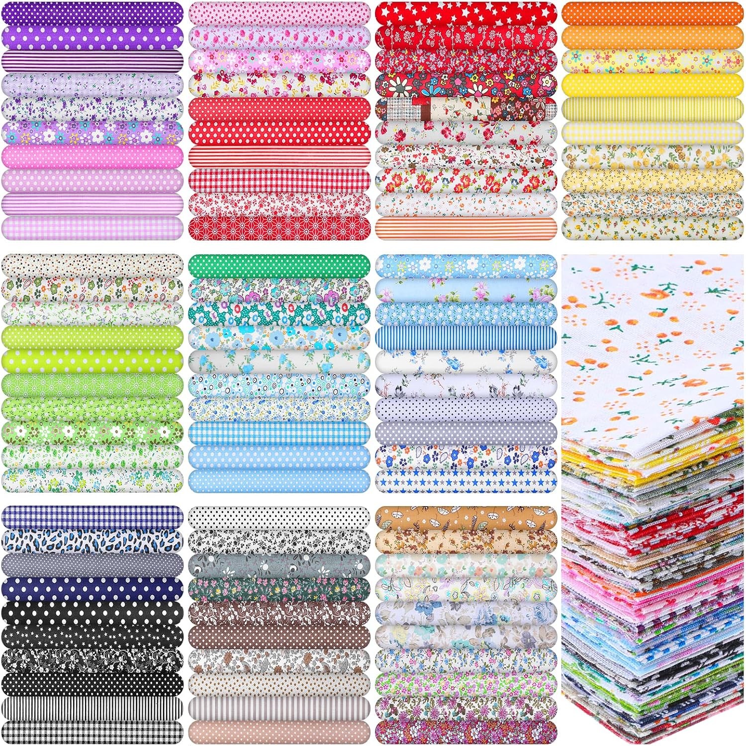 100 Pieces 10 x 10 Inches Cotton Fabric Squares, Precut Quilting Fabric