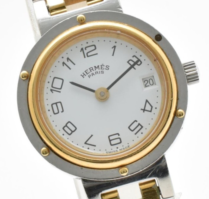 【EXC＋5] HERMES Clipper CL4.210 Date Gold Dial 24mm Qz Ladies Watch Japan