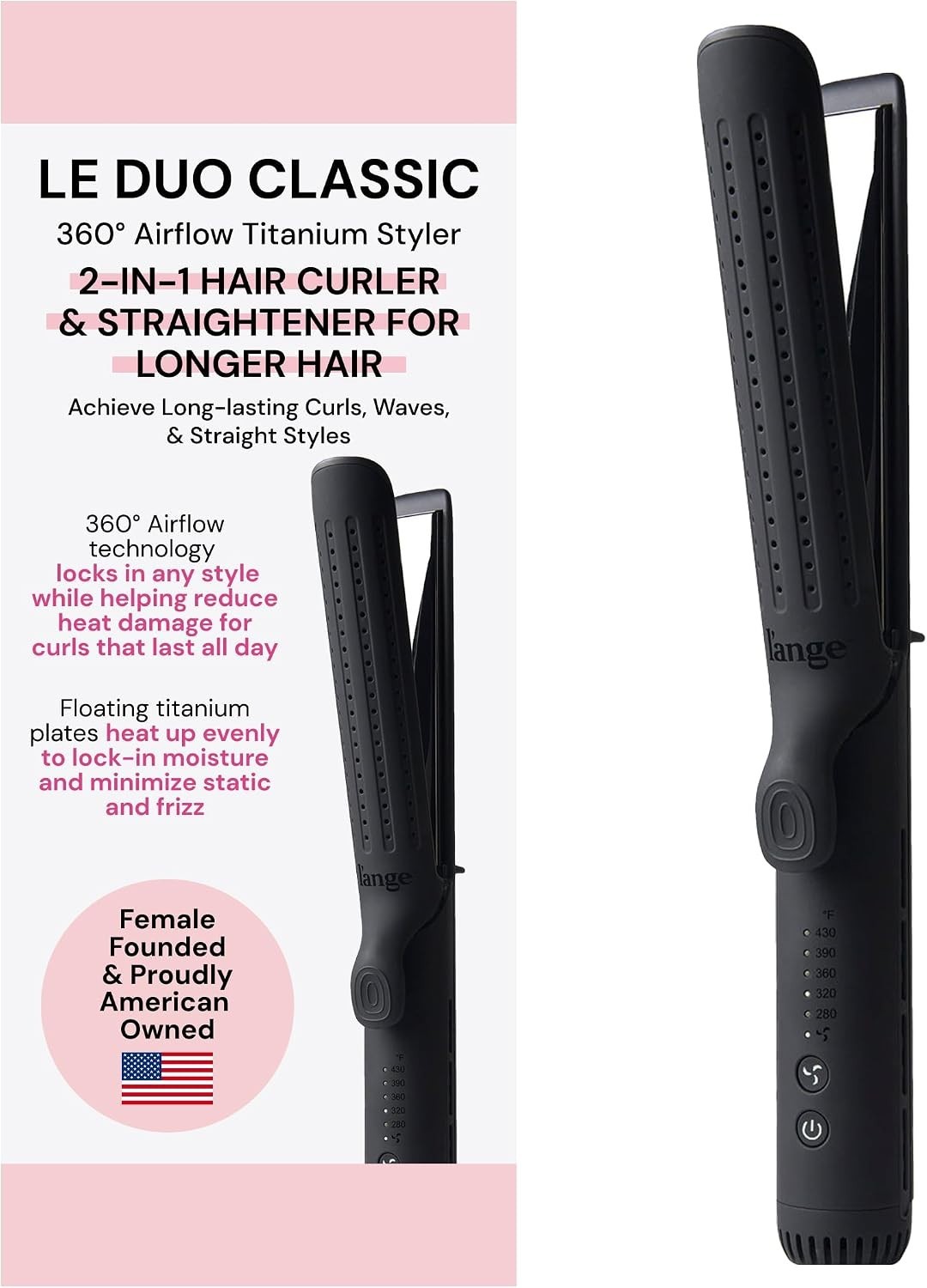 L\'ANGE Le Duo Grande 2-in-1 Titanium Hair Styler Straightener Black (Open Box) L\'ANGE Le Duo Grande 2-in-1 Titanium Hair Styler Straightener Black (Open Box)