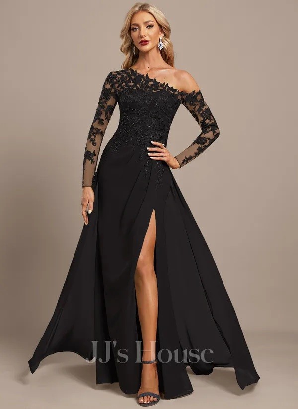 JJ\'s House Black Lace Sequin Long Sleeve A-Line Formal Gown Size 12 NWT JJ\'s House Black Lace Sequin Long Sleeve A-Line Formal Gown Size 12 NWT