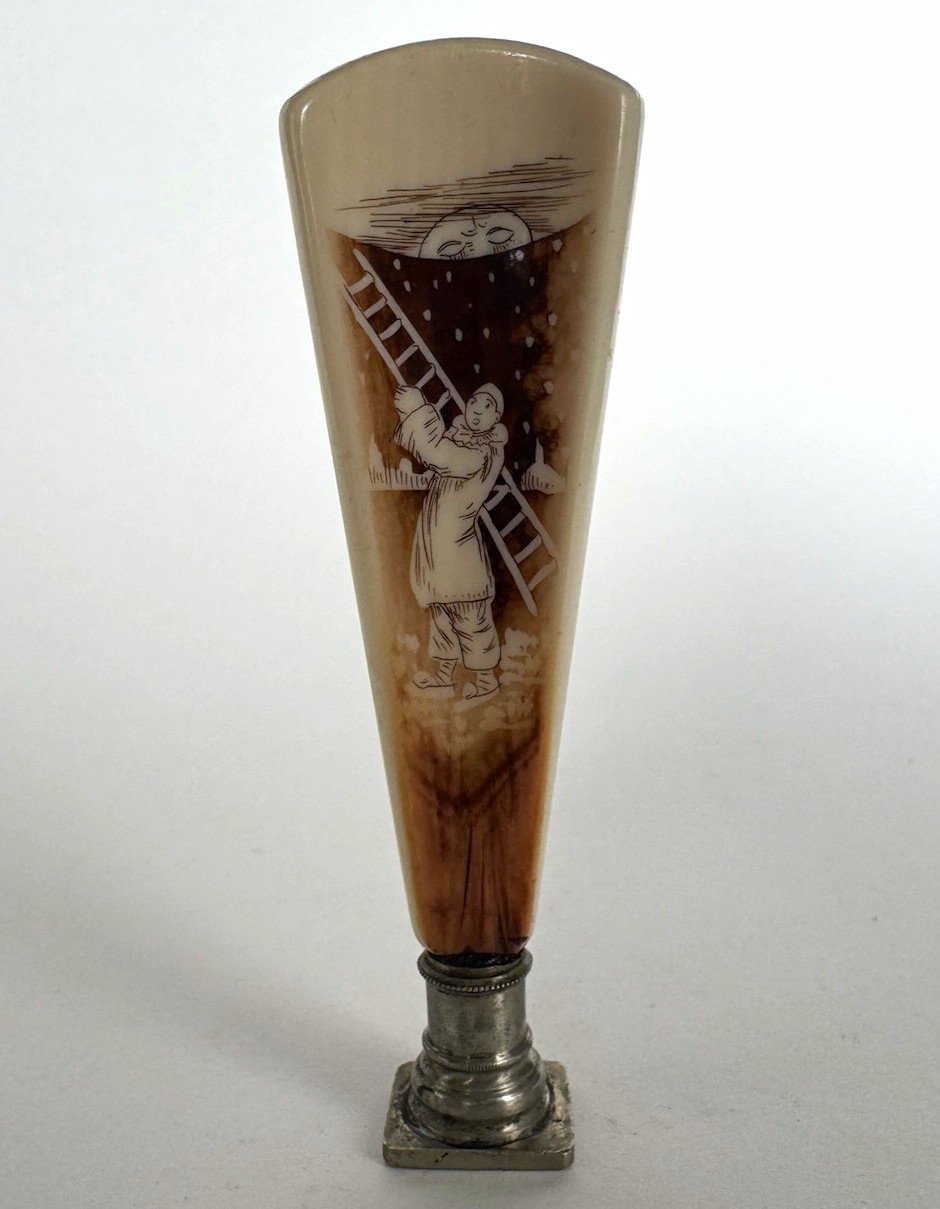 19th c French Seal Ivory Painted Pierrot