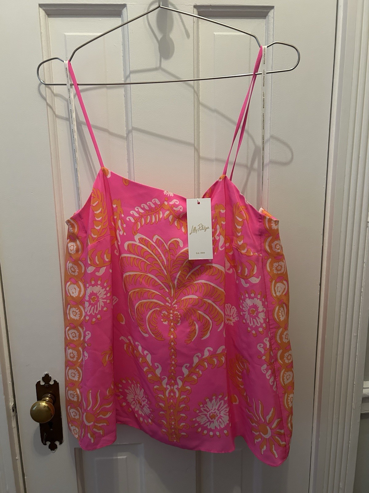 NWT Lilly Pulitzer Jesslyn Pink Breezy Palm Engineered Print Cami Top Size 10