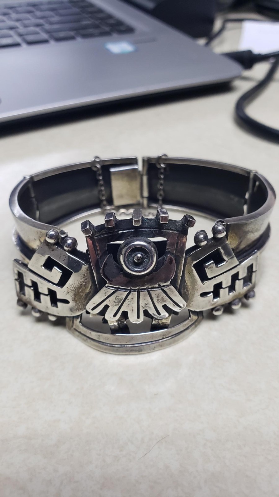 Vintage Aztec Style Taxco Sterling Silver Bracelet