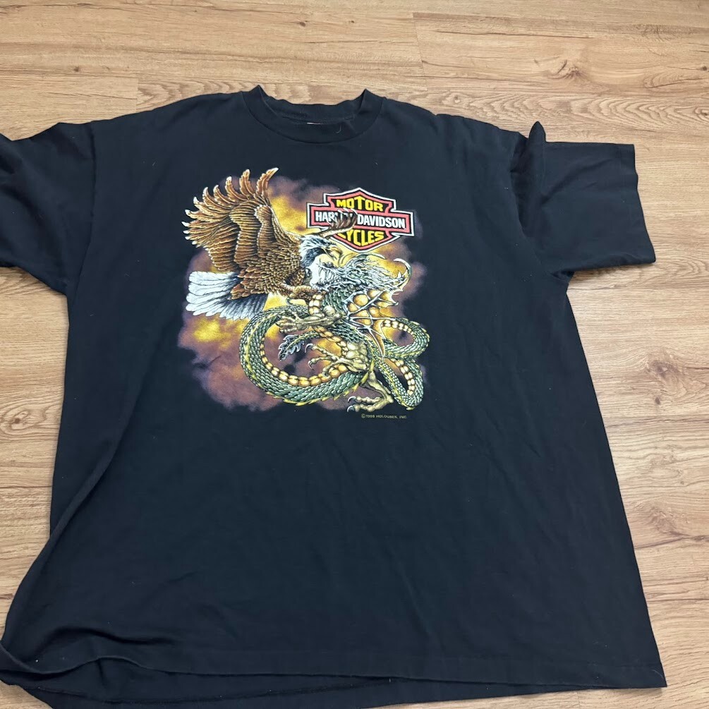 80s vintage HARLEY DAVIDSON EAGLE DRAGON t shirt size XXL SINGLE STITCH Hawaii