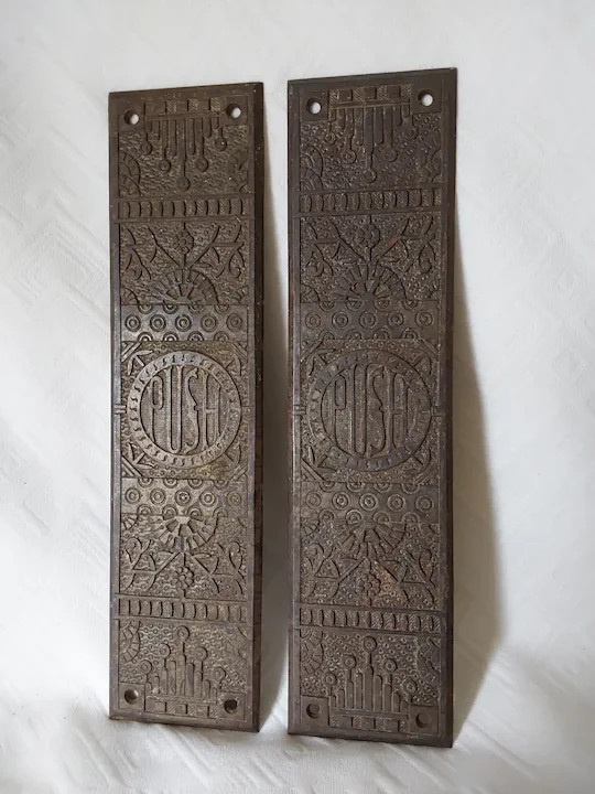 Antique 19th Cast Iron Windsor Design Door Push Plates Reading Hardware Co Antique 19th Cast Iron Windsor Design Door Push Plates Reading Hardware Co