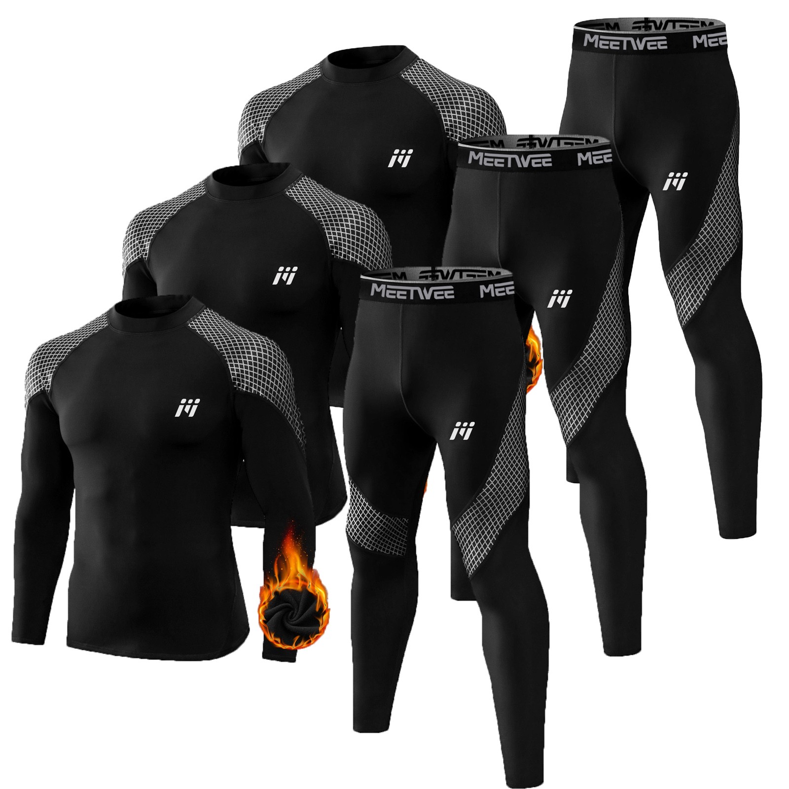 6 Pcs Men's Thermal Underwear 3 Sets Fleece Long Johns Base Layer Winter Warmth