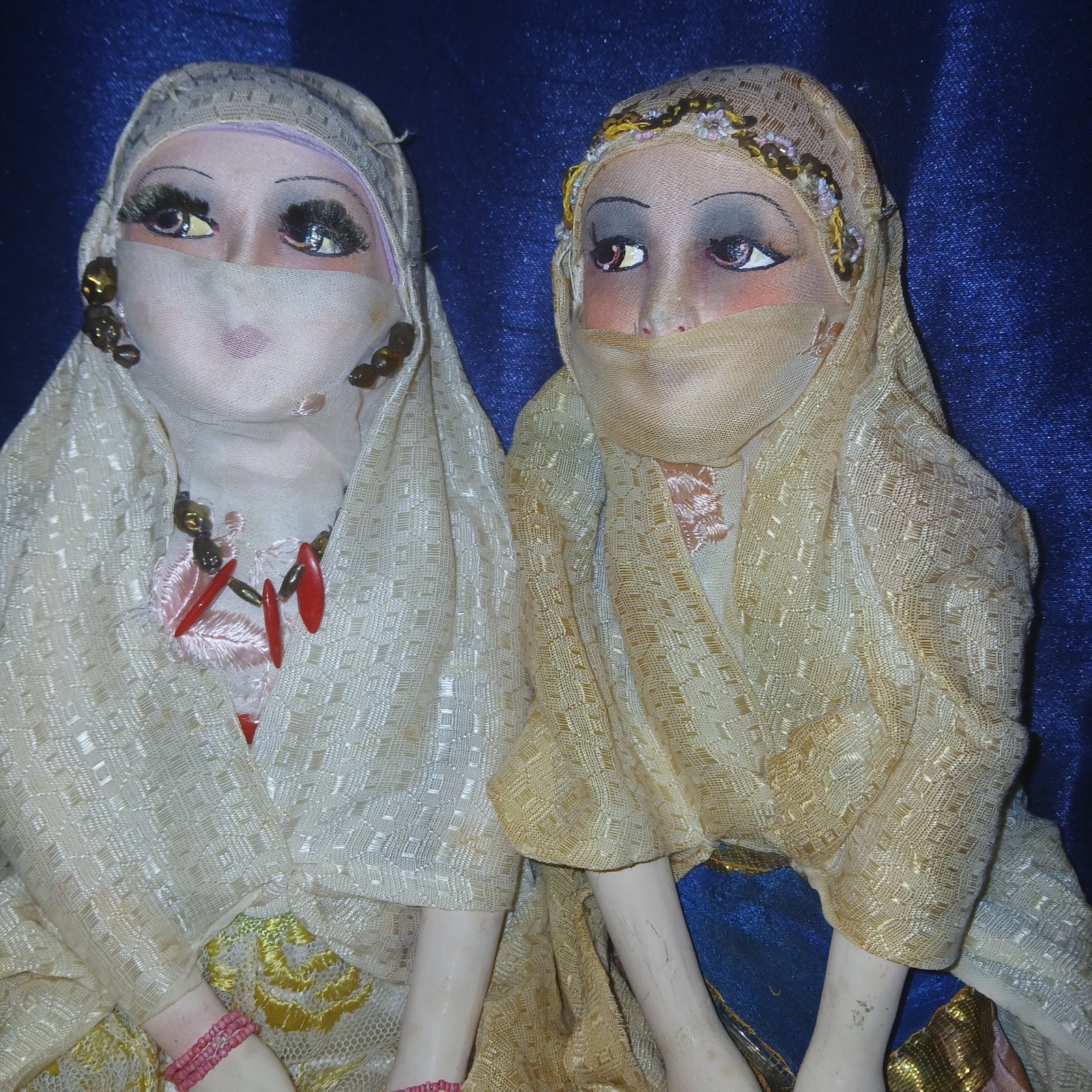 2 Antique Art Deco Boudoir Dolls  Face Veiled Harem Bedouin  French 1920s Vtg