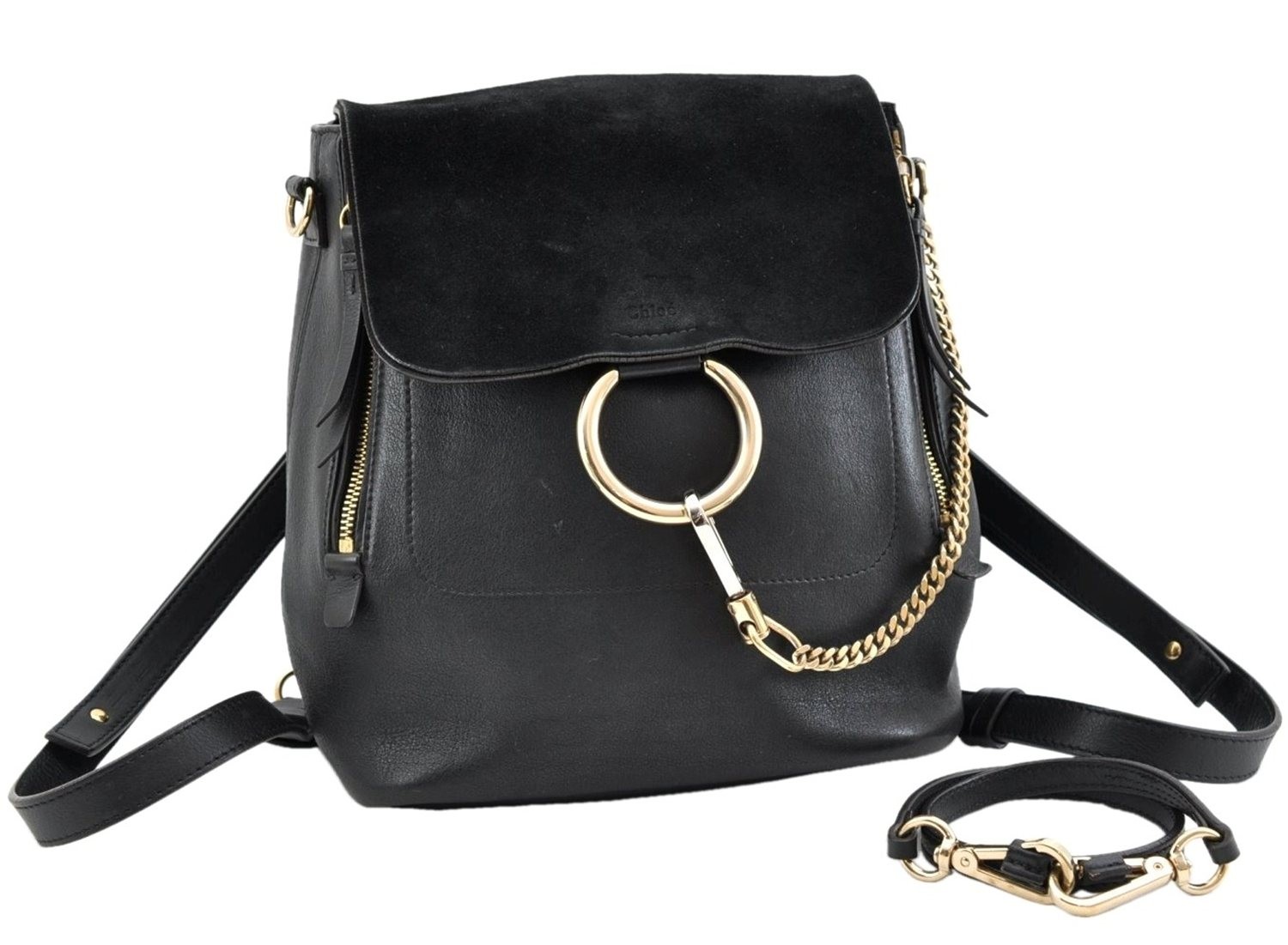 Authentic Chloe Faye 2Way Shoulder Backpack Purse Leather Suede Black AB944 Authentic Chloe Faye 2Way Shoulder Backpack Purse Leather Suede Black AB944
