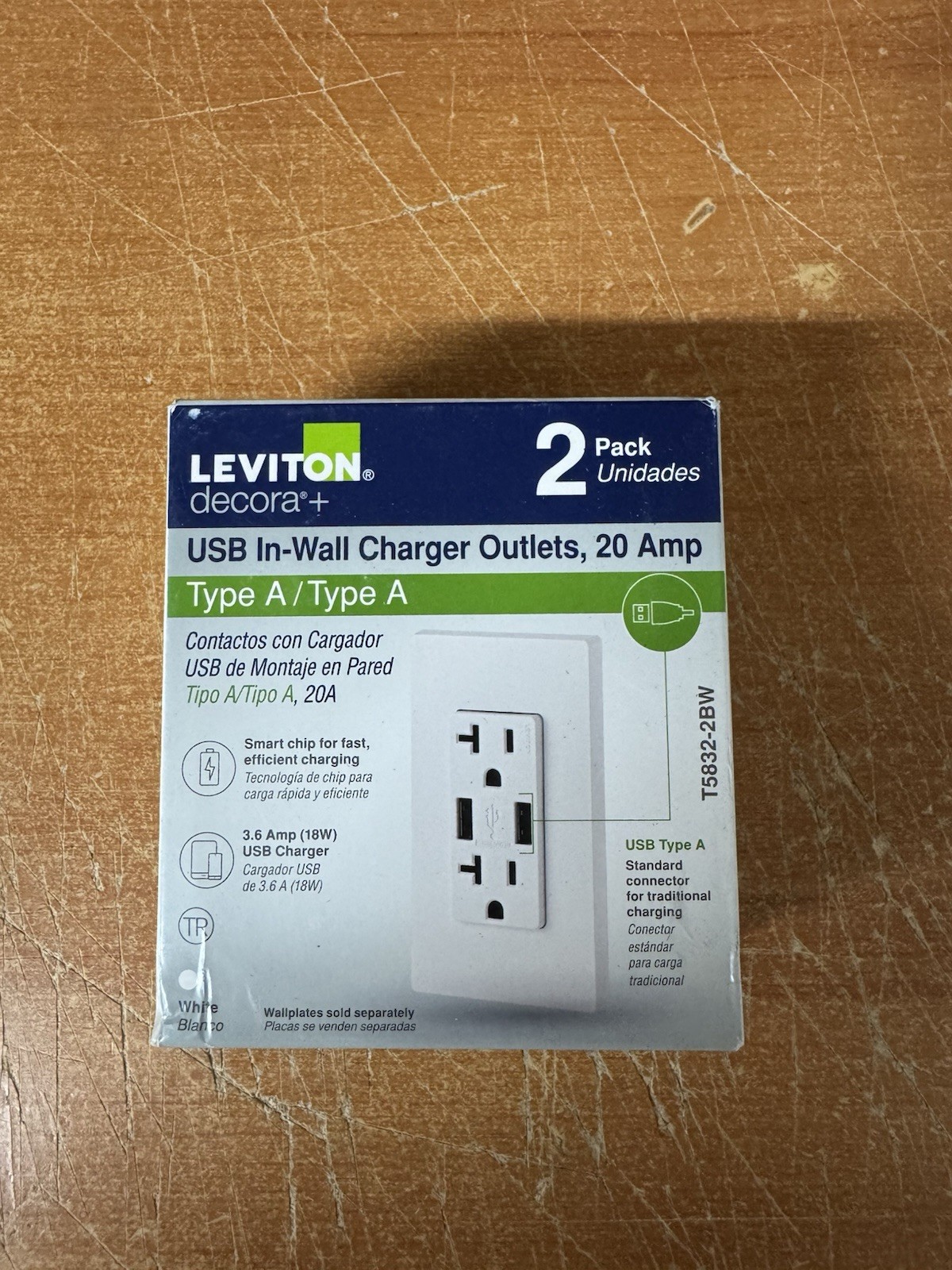 Leviton 2 PACK T5832-2BW USB In-Wall Charger Outlet - White Leviton 2 PACK T5832-2BW USB In-Wall Charger Outlet - White