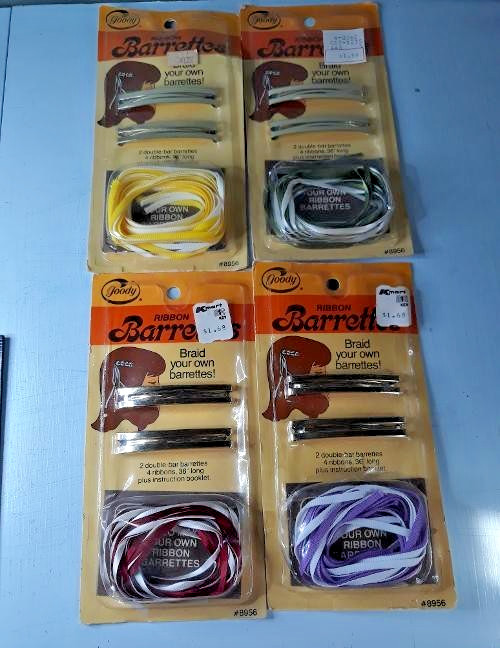 Lot of 4 Vtg 1981 Goody Ribbon Barrettes Kit DIY With Stay Tight Clasp NOS 1980s Lot of 4 Vtg 1981 Goody Ribbon Barrettes Kit DIY With Stay Tight Clasp NOS 1980s