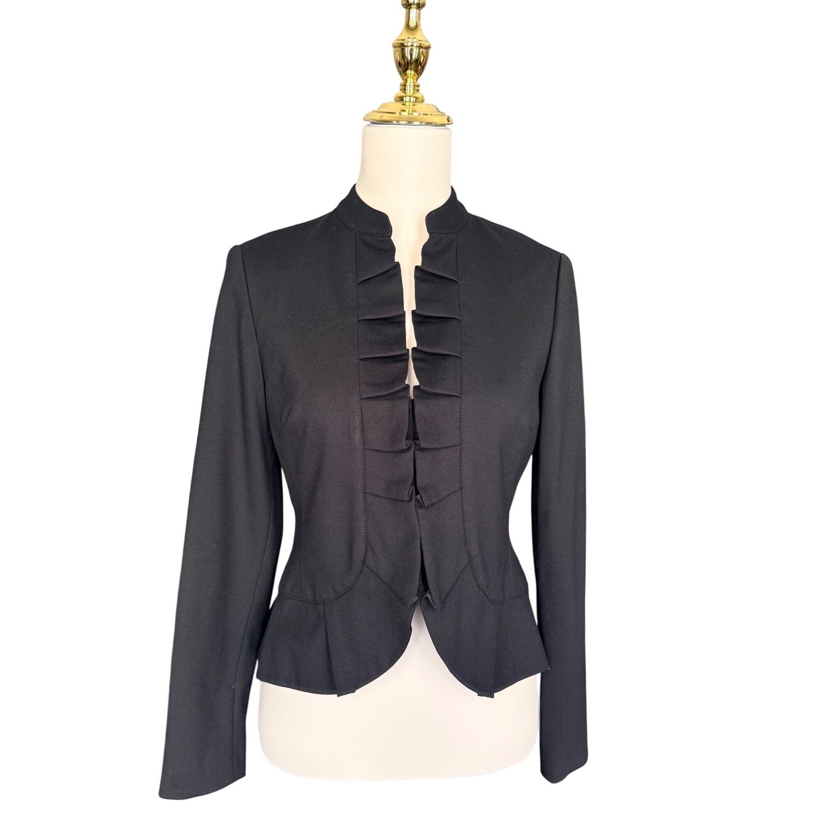INC International Concepts Petite Black Ruffle Front Peplum Blazer Jacket PP