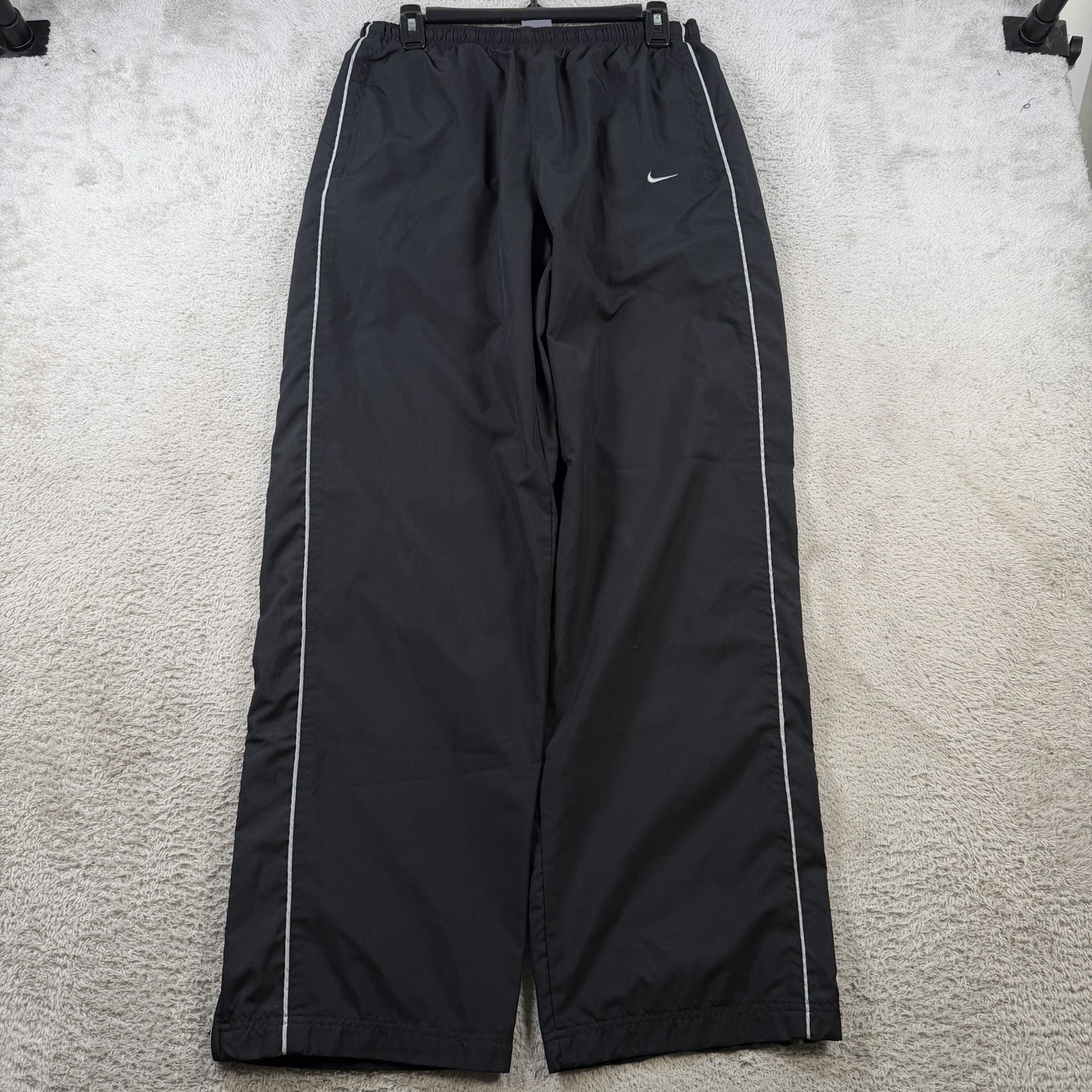 Vintage Nike Windbreaker Pants Mens Large Black Mesh Lined Drawstring Track Y2K