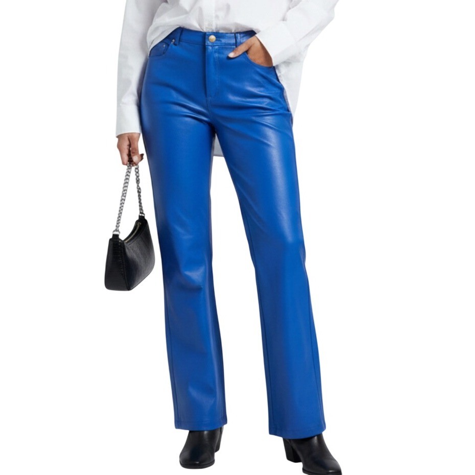 Vtg Y2K MetroStyle Leather Pants ROYAL BLUE Flare Wide-Leg HEAVYWEIGHT Lined 14P Vtg Y2K MetroStyle Leather Pants ROYAL BLUE Flare Wide-Leg HEAVYWEIGHT Lined 14P