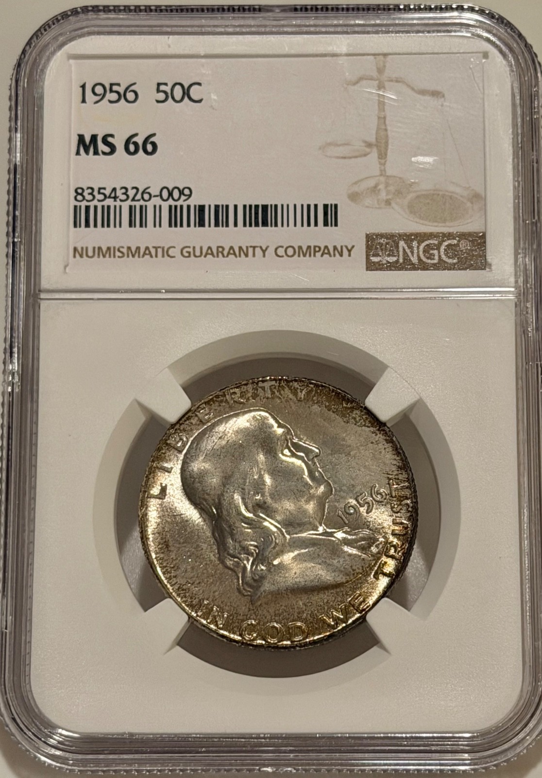 1956 P Franklin Silver Half Dollar NGC MS66 Lightly Toned 1956 P Franklin Silver Half Dollar NGC MS66 Lightly Toned