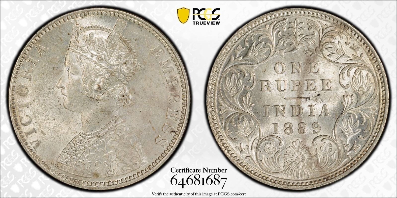 1889 B S&W- 6.111 Incuse INDIA Rupee MS62 PCGS graded 1889 B S&W- 6.111 Incuse INDIA Rupee MS62 PCGS graded
