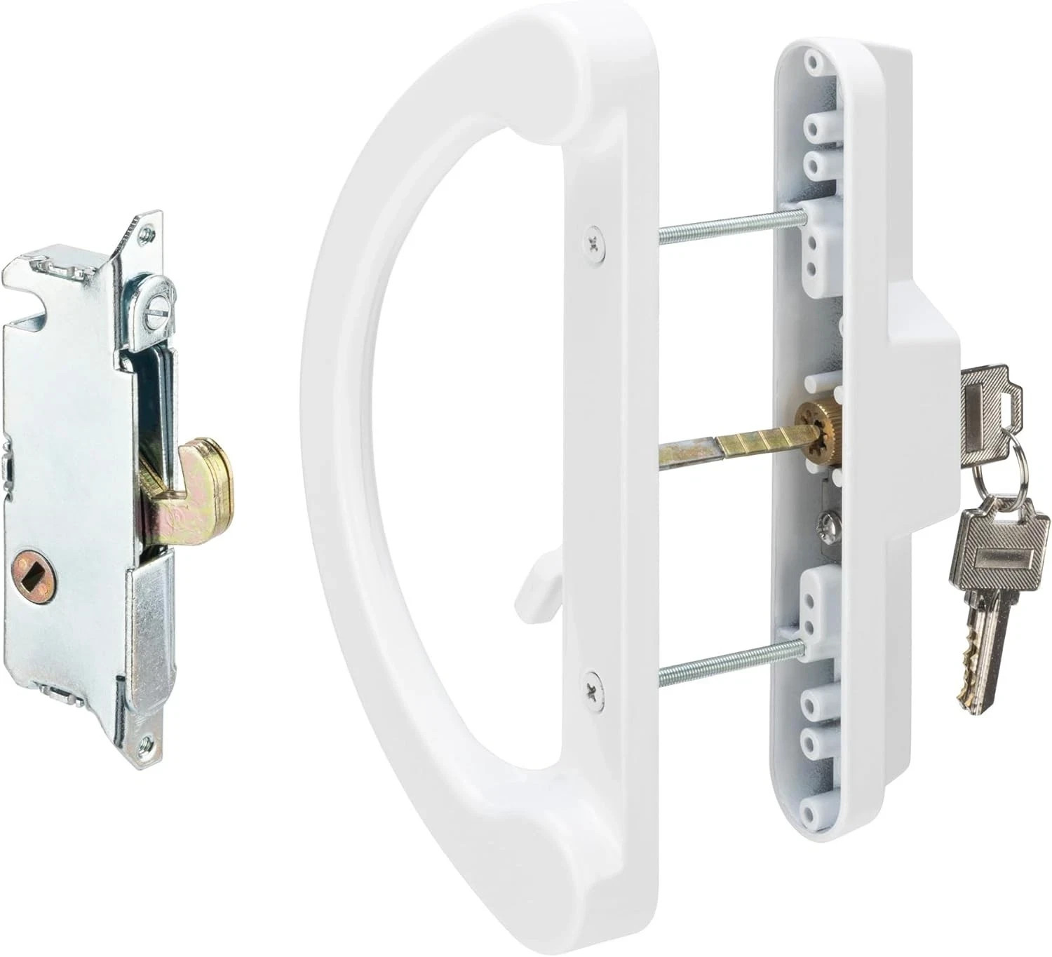 Sliding Patio Door Handle Set with Key Cylinder and Mortise Lock, Full White