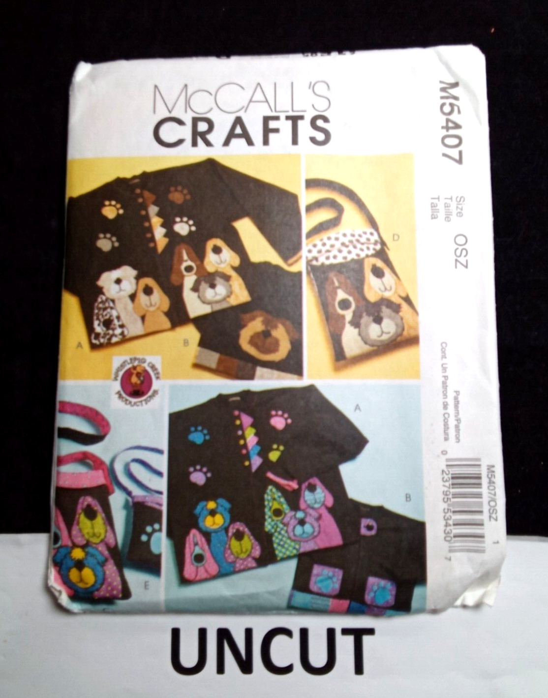 McCALL\'S CRAFTS UNCUT Sewing Pattern M5407 Dog Appliques Totes Bag FF