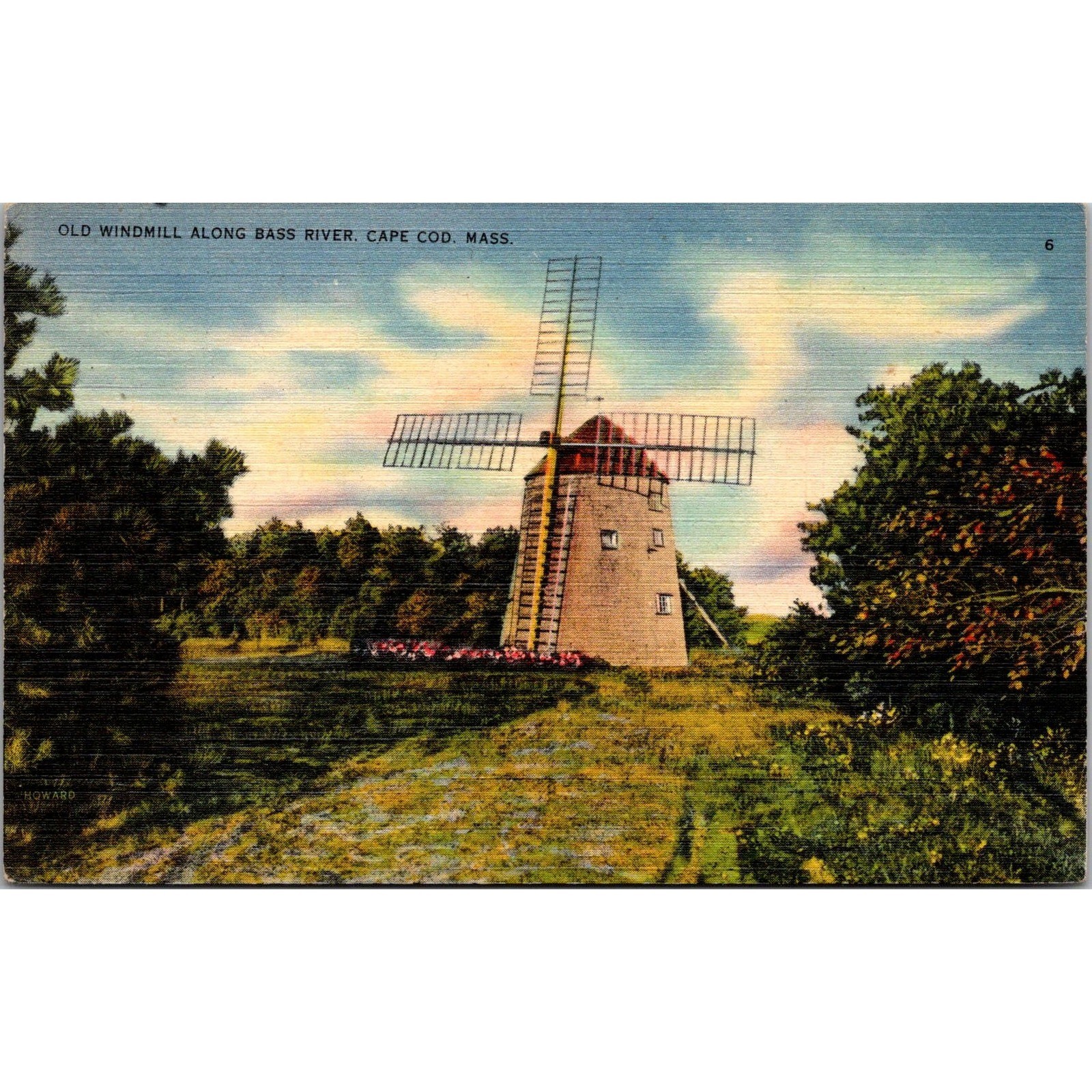 Vintage 1944 Cape Cod MA Old Windmill Bass River Linen Postcard Tichnor Bros