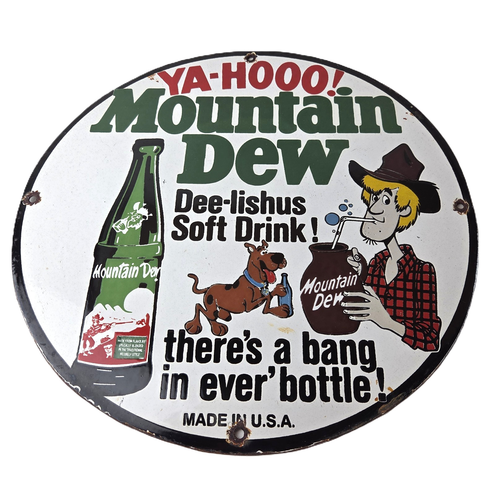 Vintage Mountain Dew Porcelain - Gas Pump Plate Soda Bottles Scooby Doo Sign