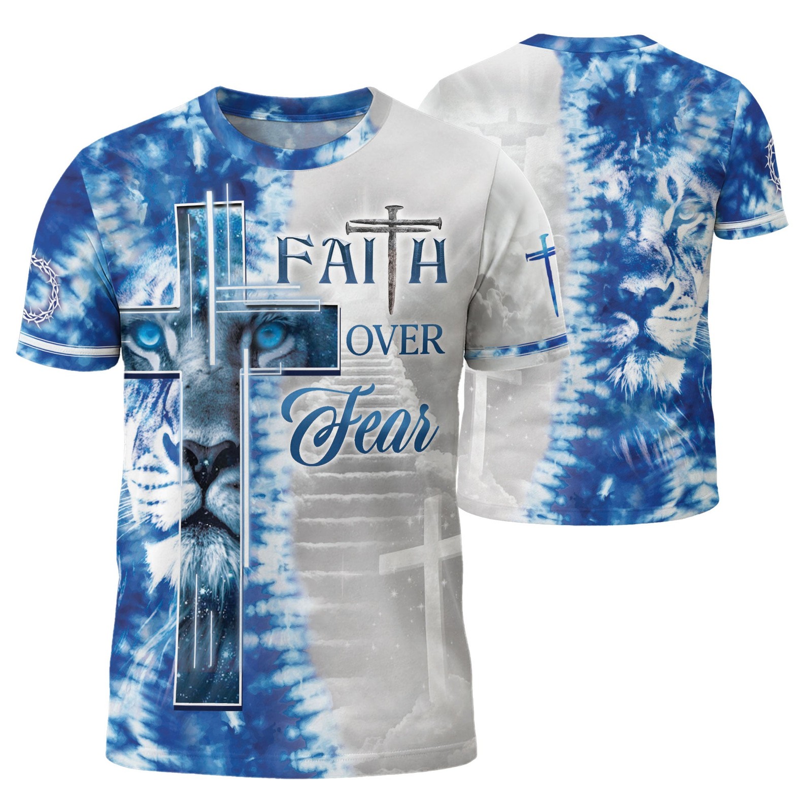 Faith Over Fear Freedom Lion Cross Jesus Shirt, Graphic T-Shirt S-5XL