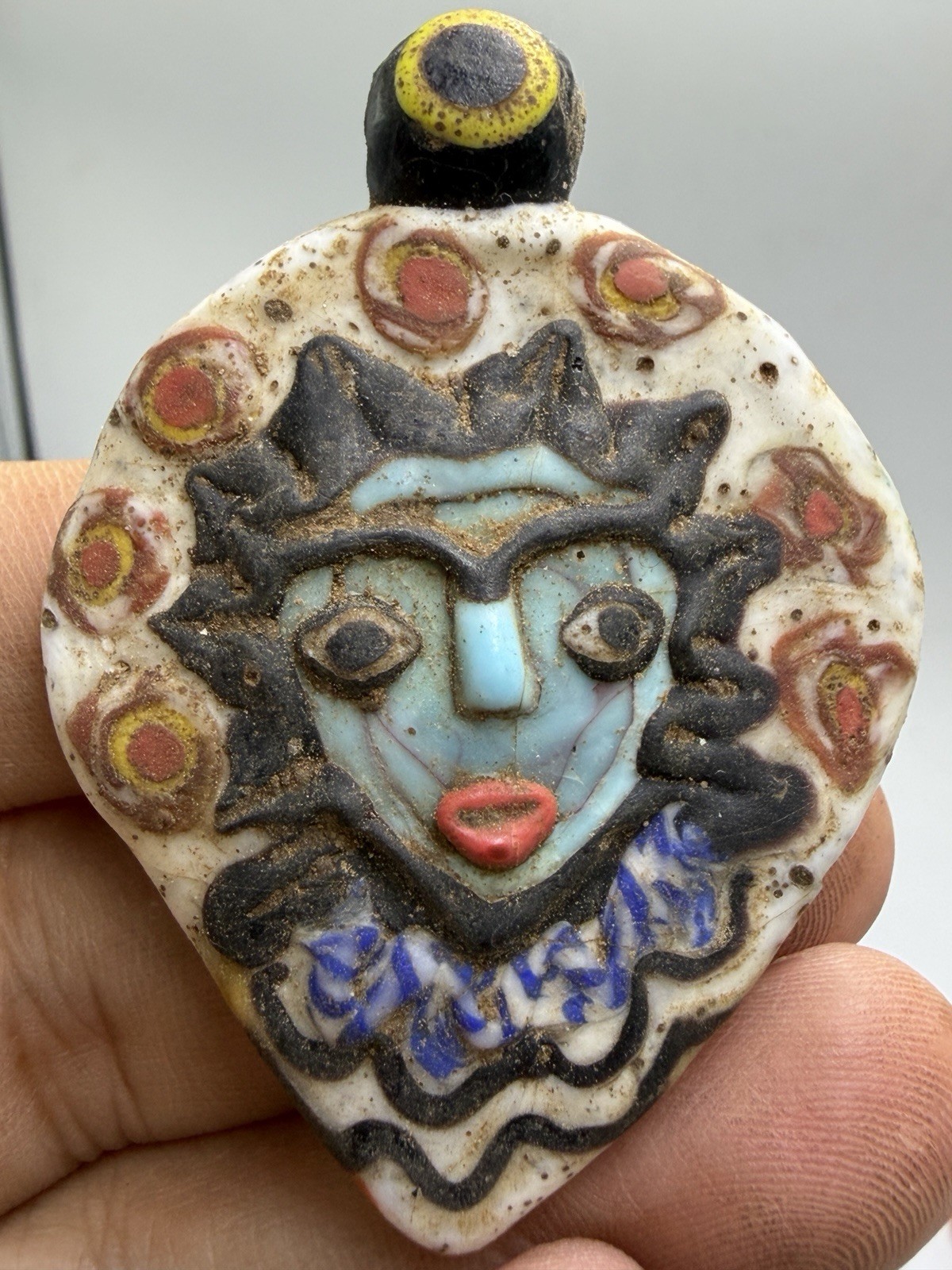Ancient Unique Rare Phoenician Glass Face Amulet Rare Ancient Unique Rare Phoenician Glass Face Amulet Rare