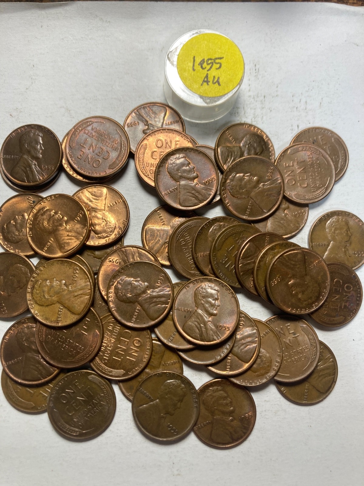 1955 (P) LINCOLN WHEAT CENT PENNY ROLL,50 VERY NICE COINS AU or better condition 1955 (P) LINCOLN WHEAT CENT PENNY ROLL,50 VERY NICE COINS AU or better condition