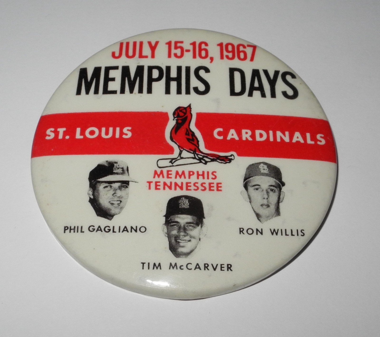 RARE 1967 Baseball St Louis Cardinals Memphis Tennessee Days Souvenir Pin Button RARE 1967 Baseball St Louis Cardinals Memphis Tennessee Days Souvenir Pin Button