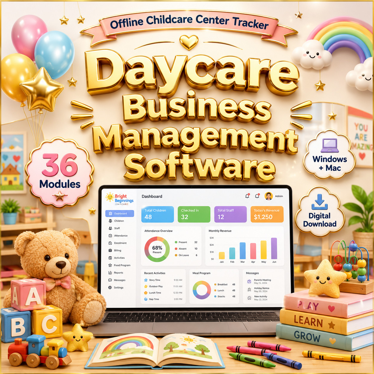 Daycare Management Software USB 💻 36 Modules Childcare Preschool Windows Mac