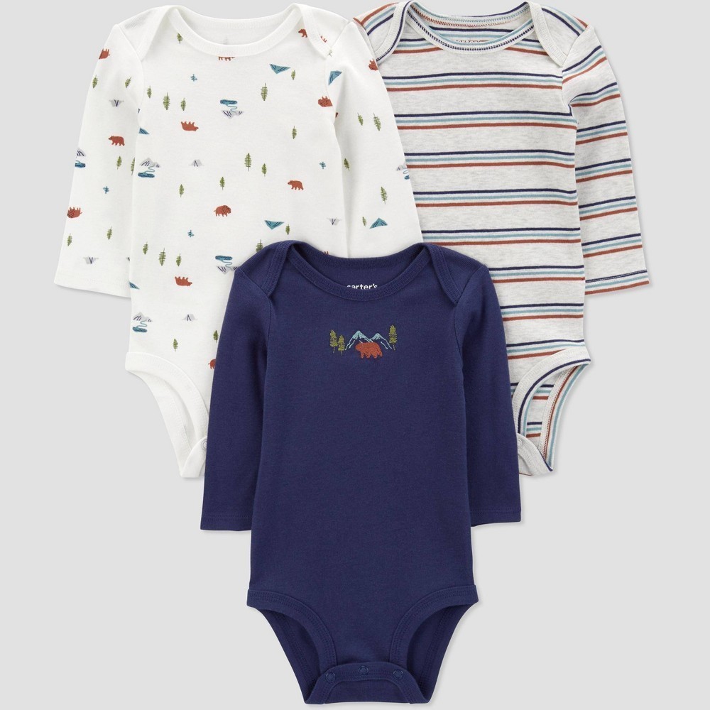 Carter's Just One You Baby Boys' 3pk Long Sleeve Bodysuit Blue  Size 9M NWT