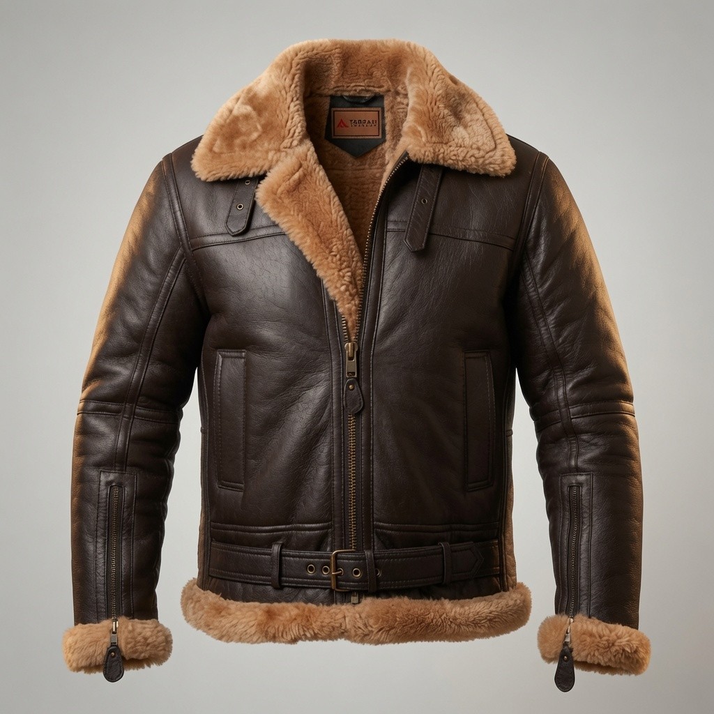Mens B3 Bomber Real Shearling Sheepskin Aviator Flight Brown Leather Jacket USA