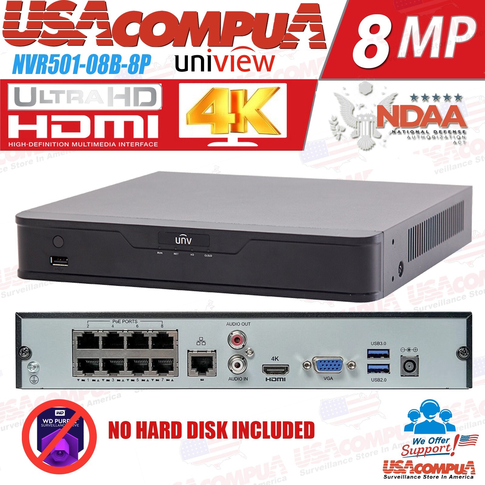 UNIVIEW 16MP NVR NDAA-Compliant 8-Ch PoE IP Network Uniview Security NVR