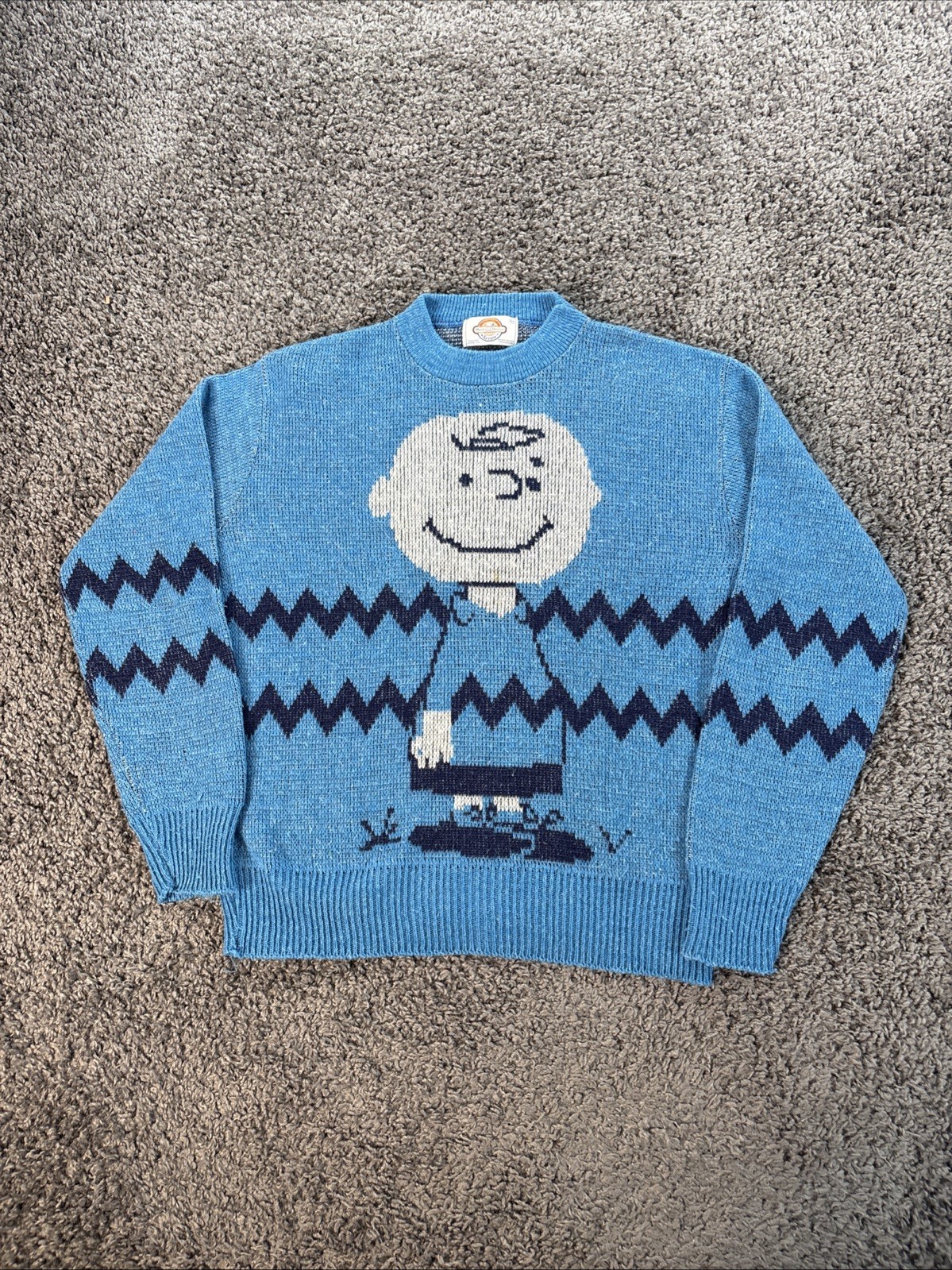 Vtg Arrow Worlds Greatest Charlie Brown Sweater XL Peanuts Knit Sweater Blue 70s Vtg Arrow Worlds Greatest Charlie Brown Sweater XL Peanuts Knit Sweater Blue 70s