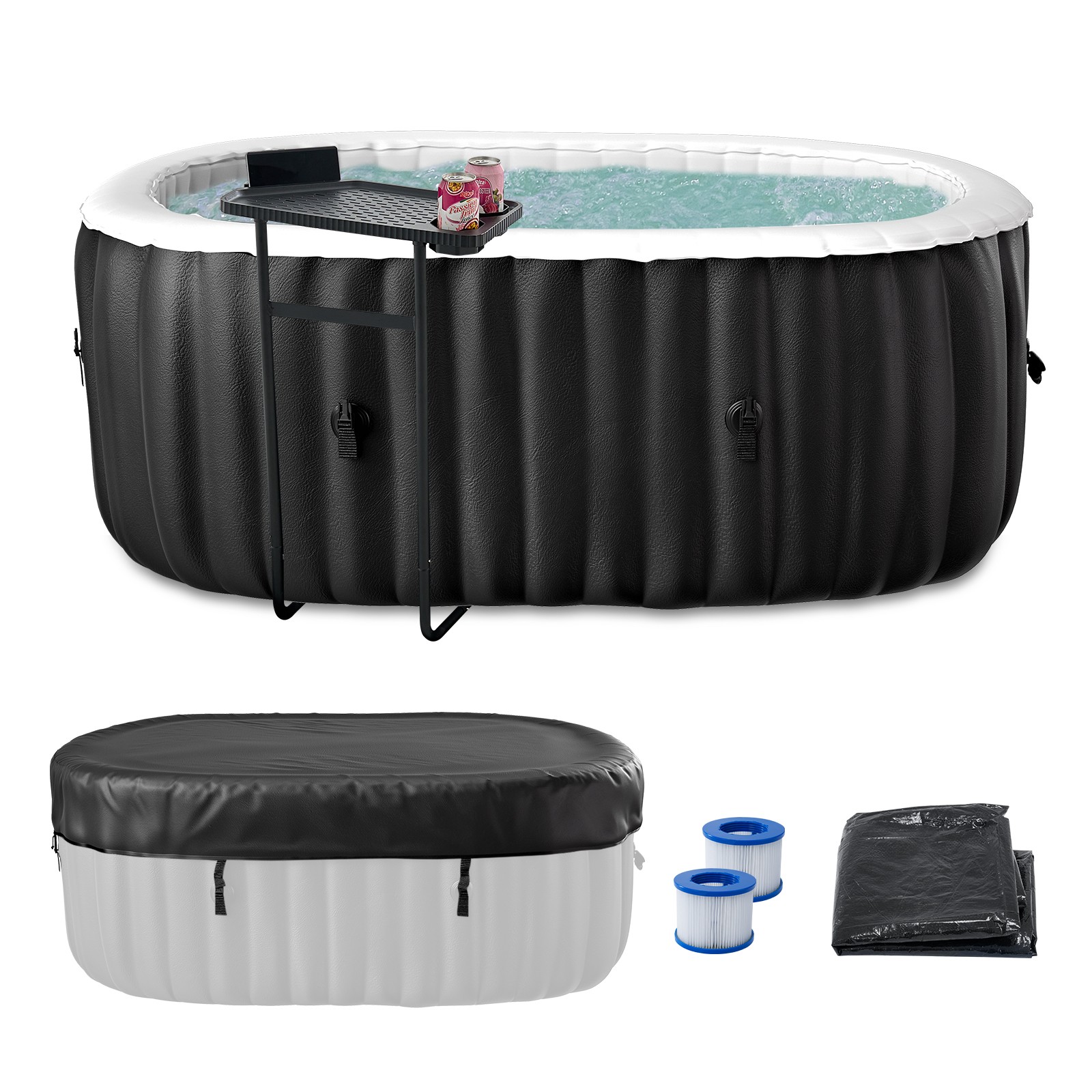 SLSY 2Person Portable Inflatable Hot Tub with Side Table&100 Bubble Massage Jets