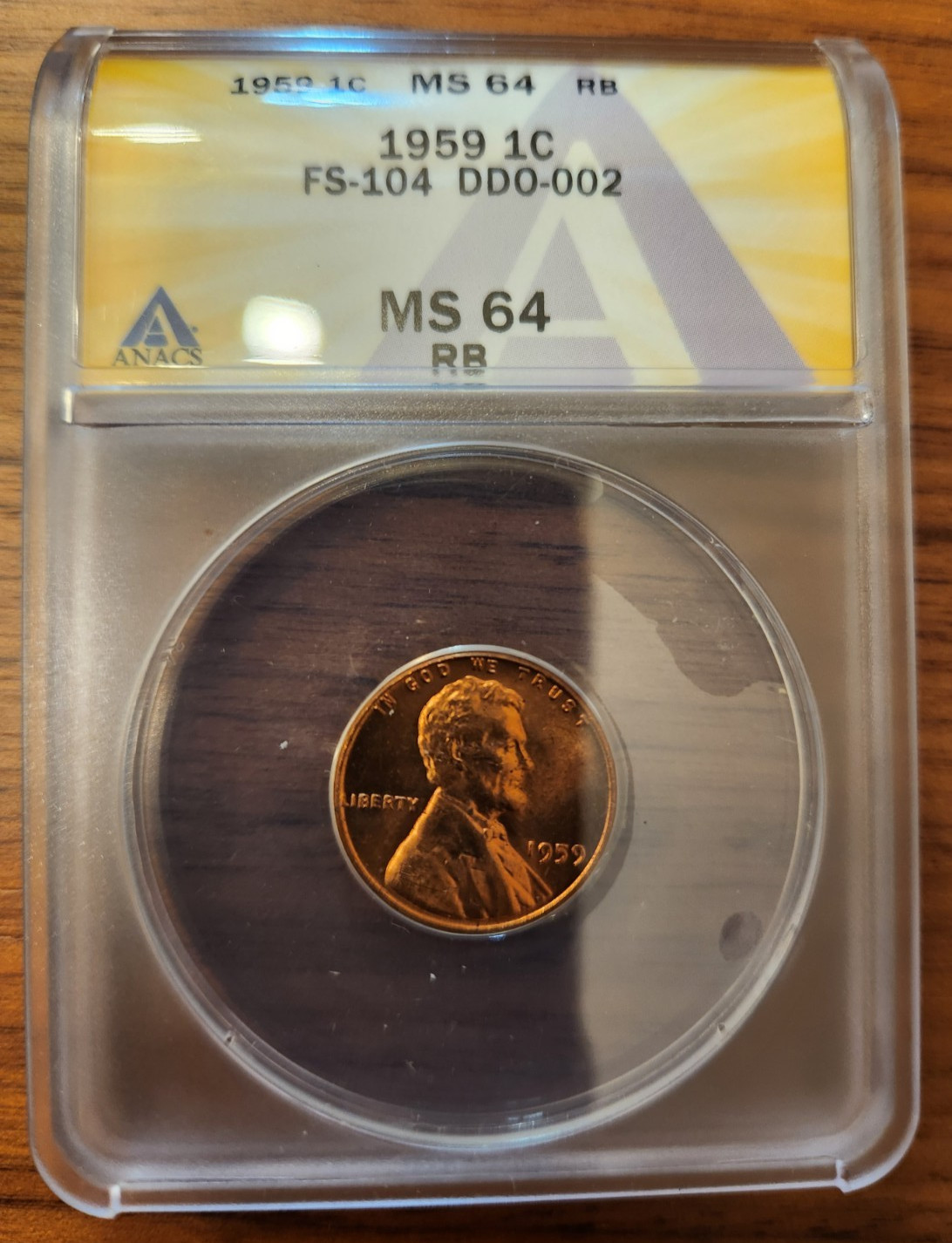 1959-P Lincoln Cent / Penny - DDO FS-104 - Doubled Die Obverse - ANACS MS 64 RB 1959-P Lincoln Cent / Penny - DDO FS-104 - Doubled Die Obverse - ANACS MS 64 RB