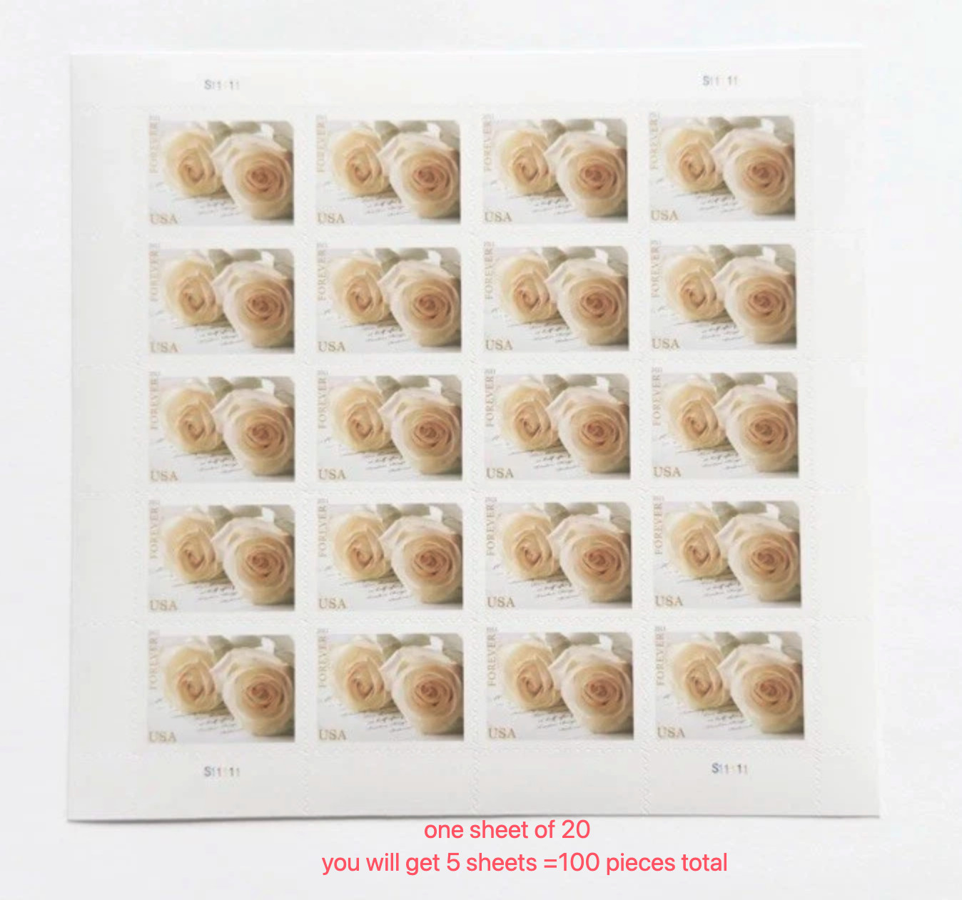 2011 Usps Forever Stamps Wedding White Rose 5 Sheets of 20 / 100 total