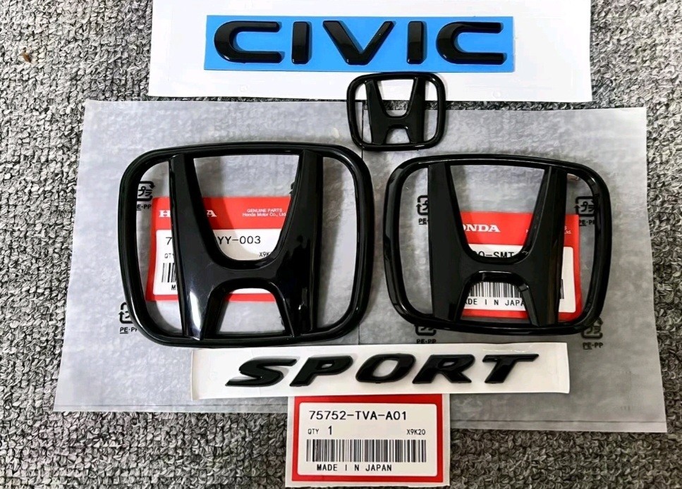 Gloss Black Emblem Set fits Civic Sport Sedan 2022-2025 Gloss Black Emblem Set fits Civic Sport Sedan 2022-2025