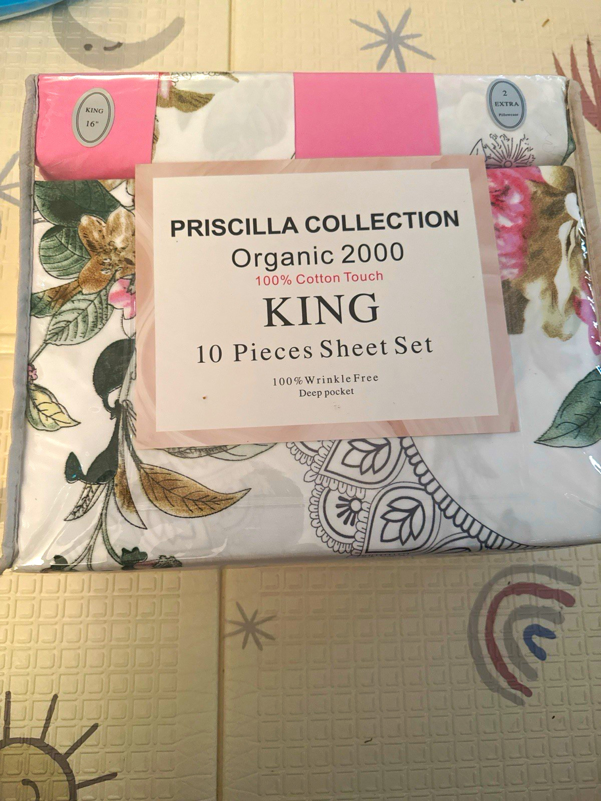 Priscilla Collection Organic 2000 King 10pc Cotton Sheet Set Floral Deep Pocket Priscilla Collection Organic 2000 King 10pc Cotton Sheet Set Floral Deep Pocket