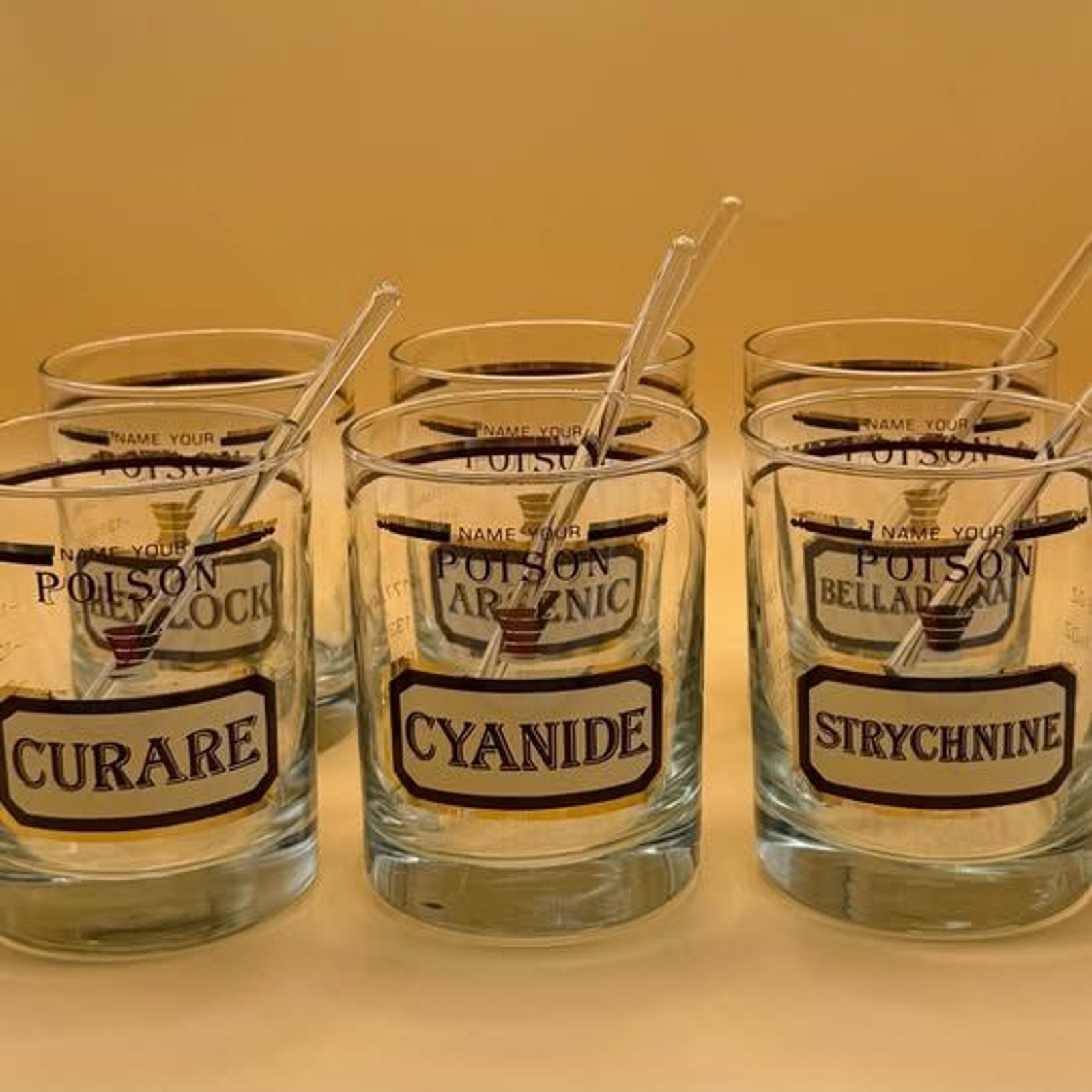 Vintage Cera Glass Name Your Poison Double Old-Fashioned Rocks Glasses Vintage Cera Glass Name Your Poison Double Old-Fashioned Rocks Glasses
