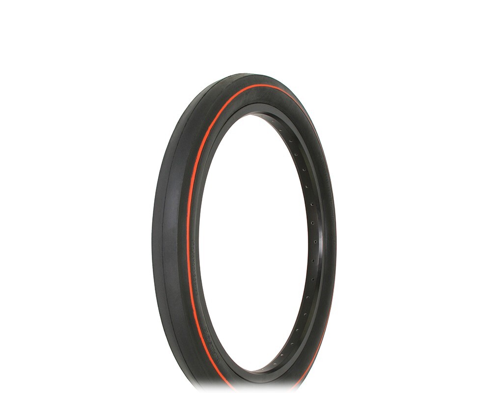 ONE 20 X 2.125 BLACK/RED LINE FAT SLICK BICYCLE TIRE, S-2 RIM, SCHWINN STYLE.