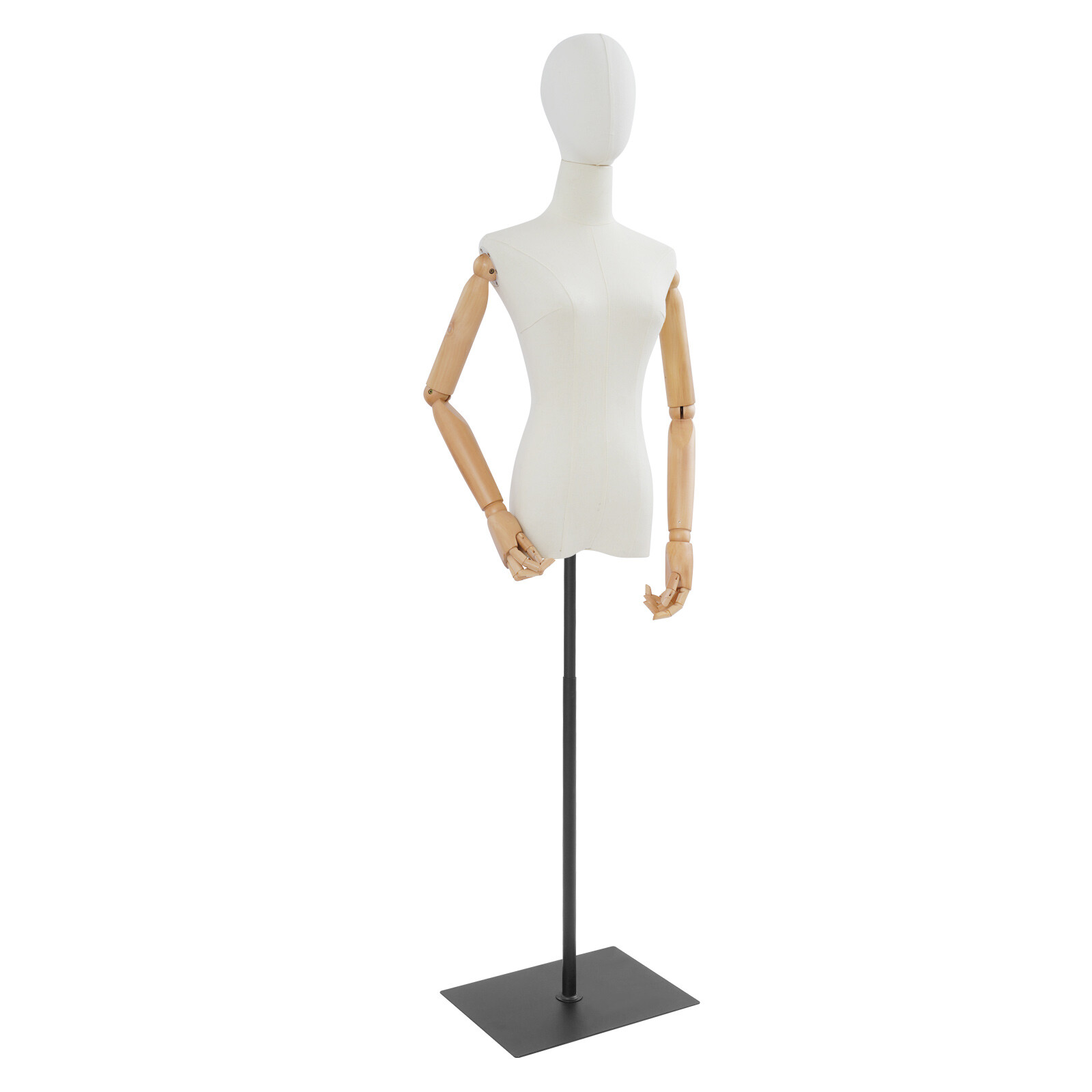 Adjustable Height Female Mannequin Dress Form with Linen Cover & Posable Arms Adjustable Height Female Mannequin Dress Form with Linen Cover & Posable Arms