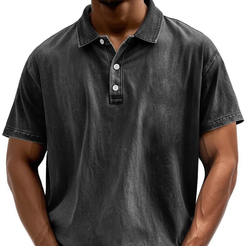 Men's Retro Washed Distressed Cotton Lapel Short Sleeve
