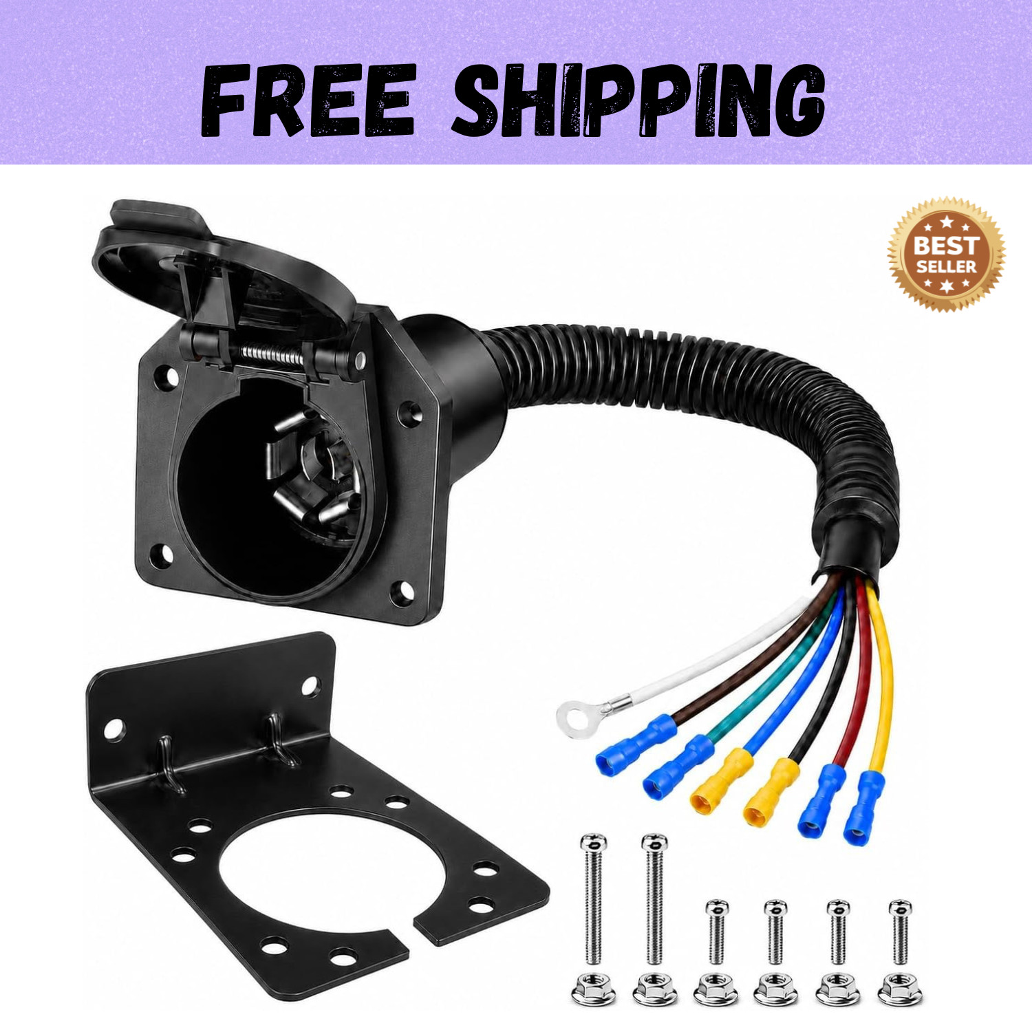 7 Way 7 Pin Trailer Plug RV Socket Wiring Harness Kit w/Bracket Screws for Truck 7 Way 7 Pin Trailer Plug RV Socket Wiring Harness Kit w/Bracket Screws for Truck