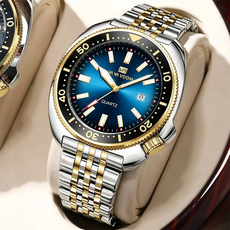 Men\'s, Luxury, Quartz, Watch, 42mm, Gold, Silver, Stainless Steel, Luminous. De Men\'s, Luxury, Quartz, Watch, 42mm, Gold, Silver, Stainless Steel, Luminous. De